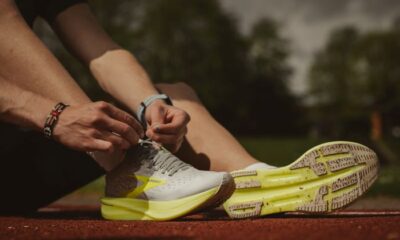 Athlete tying his shoes