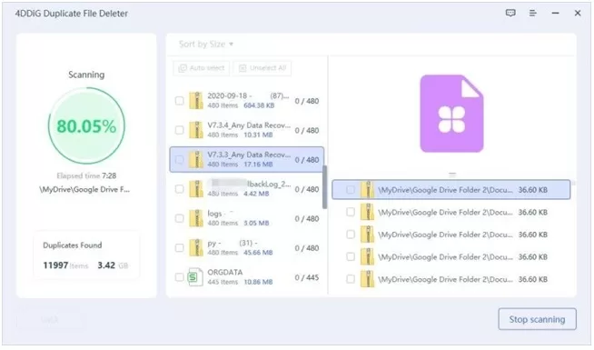 Choose the location for scanning Google Drive duplicates