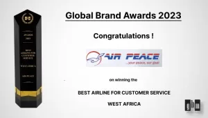 Air Peace Wins Best Airline for Customer Service in West Africa at Global Brands Magazine Awards
